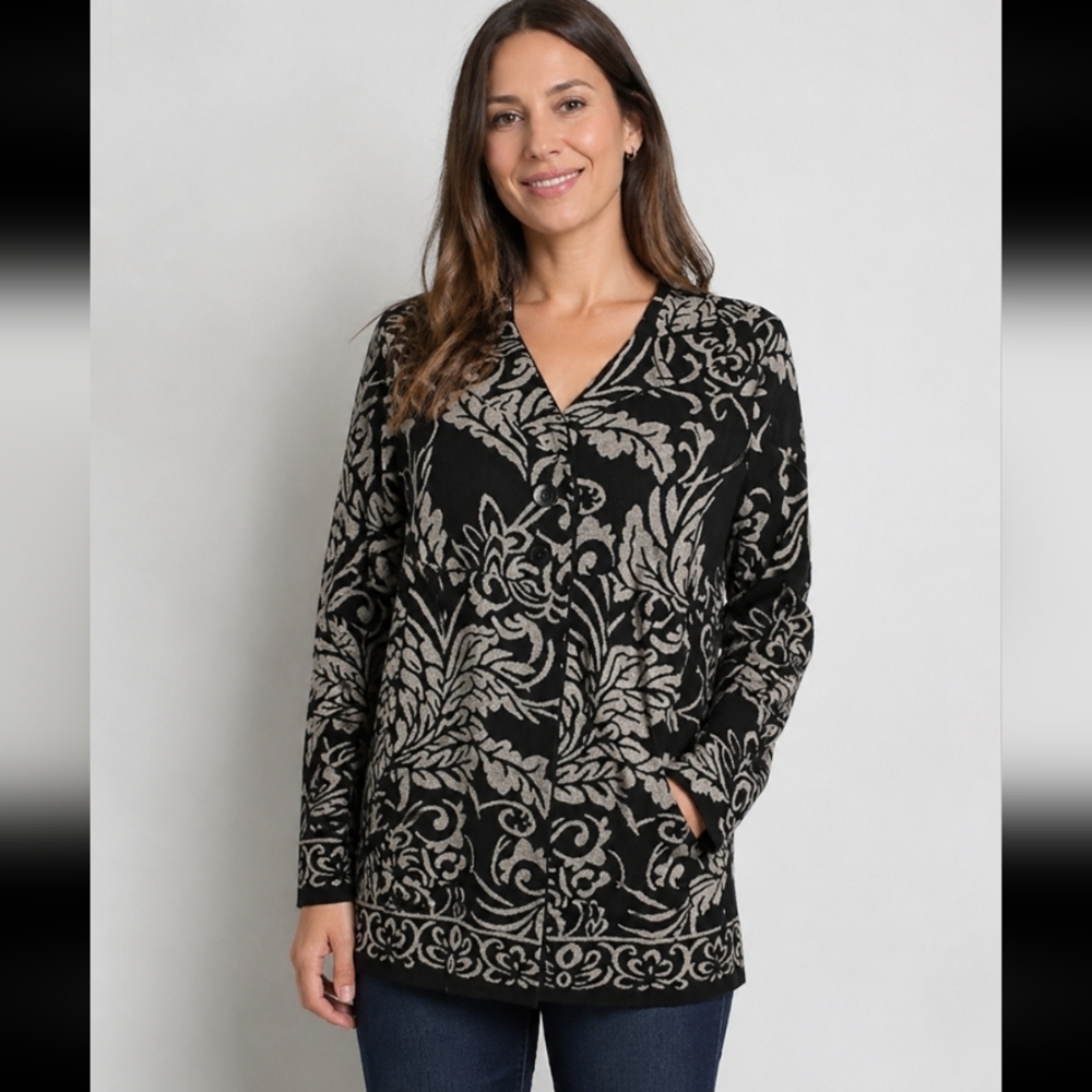 Style & Co. Peplum Floral 3 Button Cardigan Petite Large
